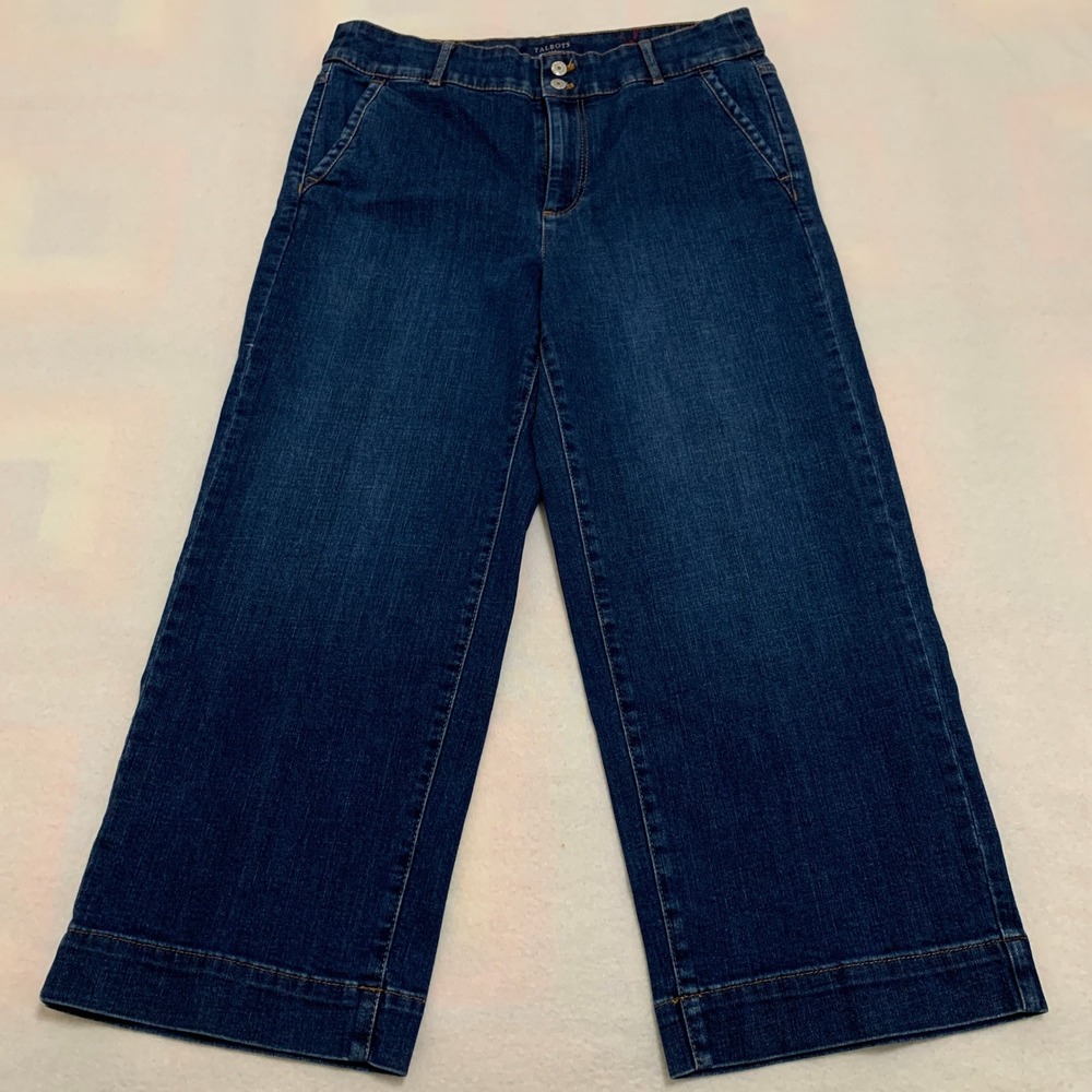Talbots Wide Leg Crop Jeans Women's 8 Dark Wash Simply Flattering Collection